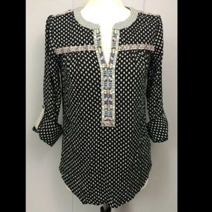 Skies Are Blue Boho Print Roll Cuff Tunic Top XS